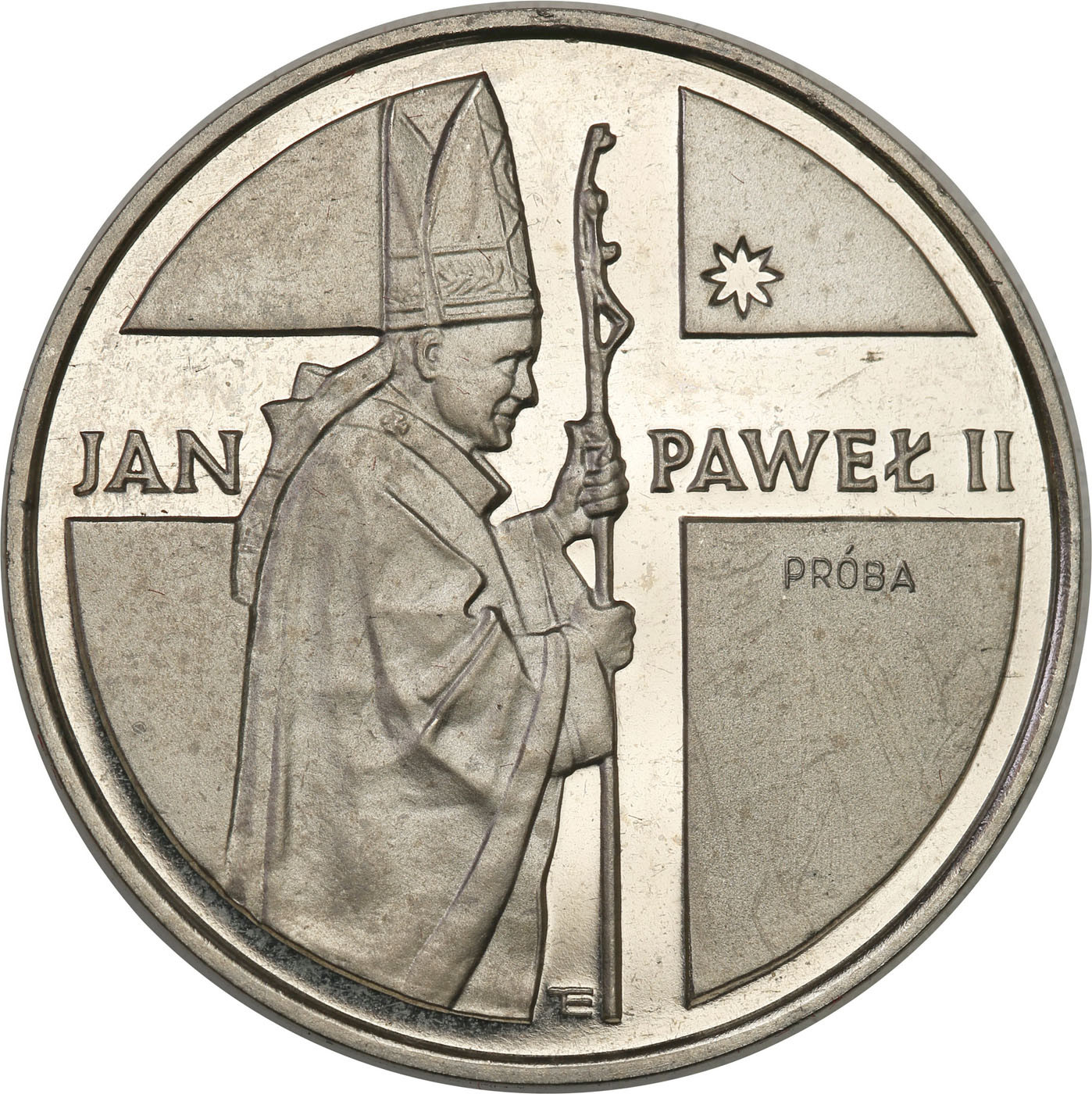 PRL. PRÓBA Nikiel 10 000 złotych 1989- Jan Paweł II – pastorał - Rzadka